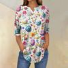 Women's 3/4 Sleeve Easter Egg Bunny Print Button Collar Fashion Casual Top