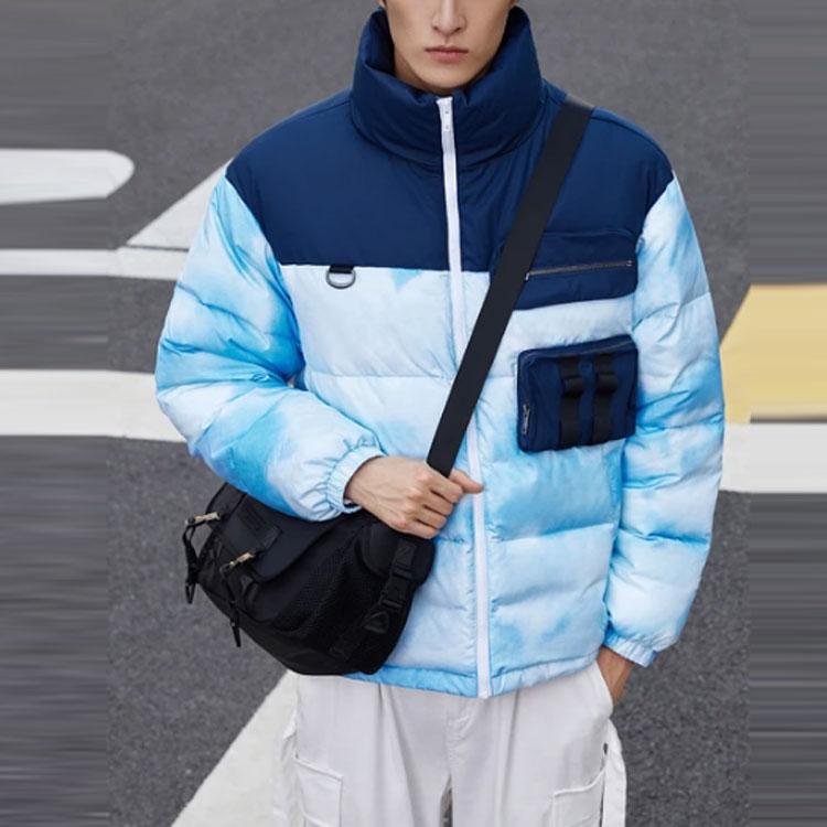 Li Ning CF Su Wu Xing Series Three-Dimensional Pocket Splicing Stand Collar Down Jacket Unisex Outerwear Blue AYMR499-2