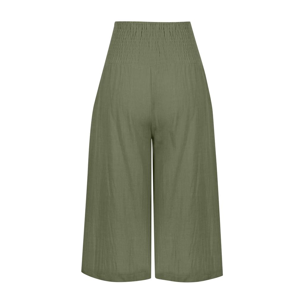 Женские однотонные повседневные эластичные брюки с высокой талией, однотонные семиточечные брюки с карманами