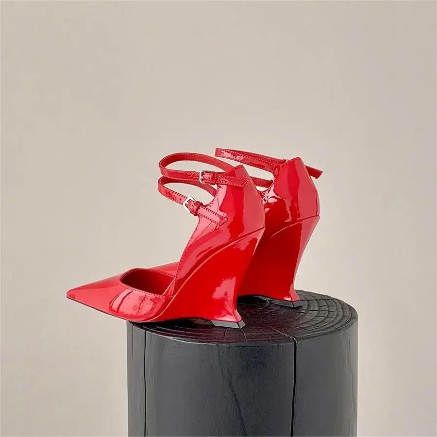 Red Cherry Wedge High Heels 2025 Pointed Toe Sexy Fashion Pumps Old Money Shoes For Women Ladies