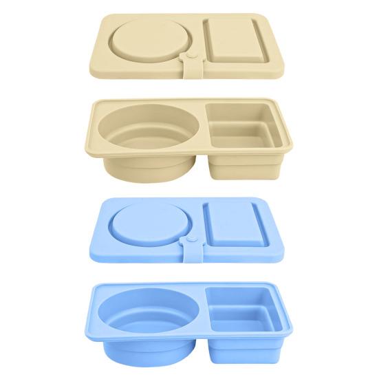 2/4Pcs Double Compartment Dressing Containers with Lid Foldable Silicone Sauce Box Reusable Snack Containers Stackable Condiment Box for Travel