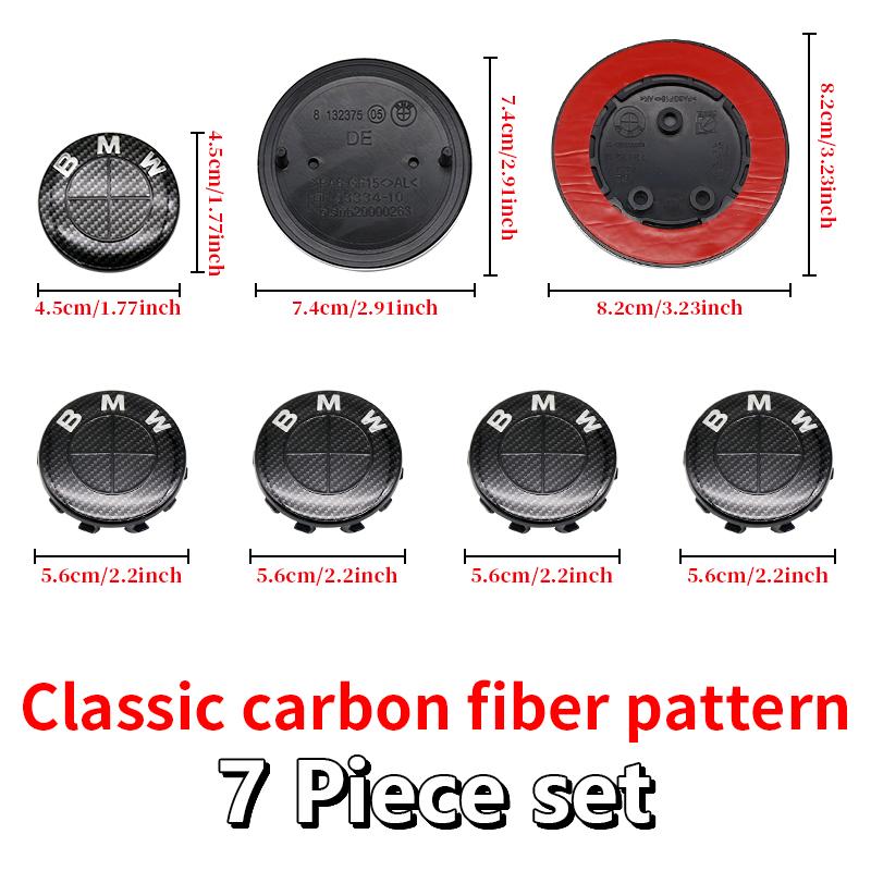 BBJX7 7Pcs Full Black Carbon Fiber Pattern Emblem Set for BMW Hood Trunk Wheel Steering Badge 82mm 74mm 68mm 56mm E90 F10 F30 Tuning