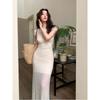 Beige Dress Sets Frence Retro Elegant Original Design Lace Flowers Dress Summer 2000s Vintage Y2k Bodycon Dresses Korean