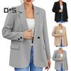 Women Fall Spring Suit Coat Formal Business Style Button Closure Cardigan Solid Color Plus Size Loose Lapel Long Sleeve Pockets OL Commute Jacket