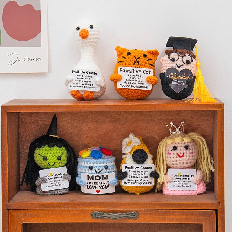 Crochet Positive Energy Dolls Mini Pocket Hug For Graduation Gifts Finished Handwoven Knitted Potatoes Desktop Decor Ornaments