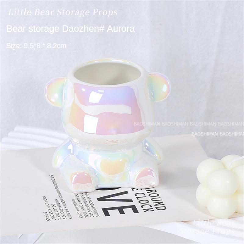 Настольная организация, керамика, многократное использование, пыленепроницаемая и влагостойкая, милый медведь, натуральные цвета, держатель для ручек, керамическая трубка для хранения