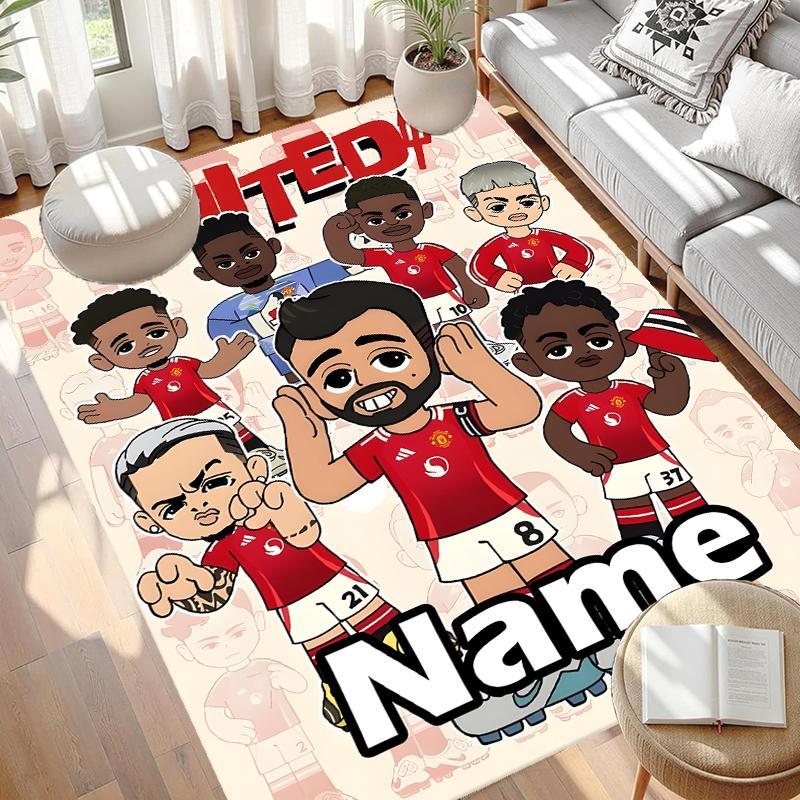 Custom Name Personalized Manchester Football F.C Print Carpet, Versatile Home Decor Rug, for Playroom, Apartment, Balcony, Entryway, Hallway Gift