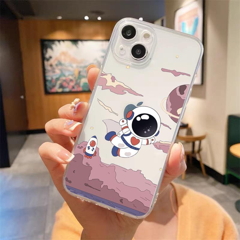 Космонавт милый роскошный прозрачный мягкий чехол для телефона iPhone 15 14 13 12 11 Pro Max XS X XR 7 8 Plus противоударный чехол Fundas