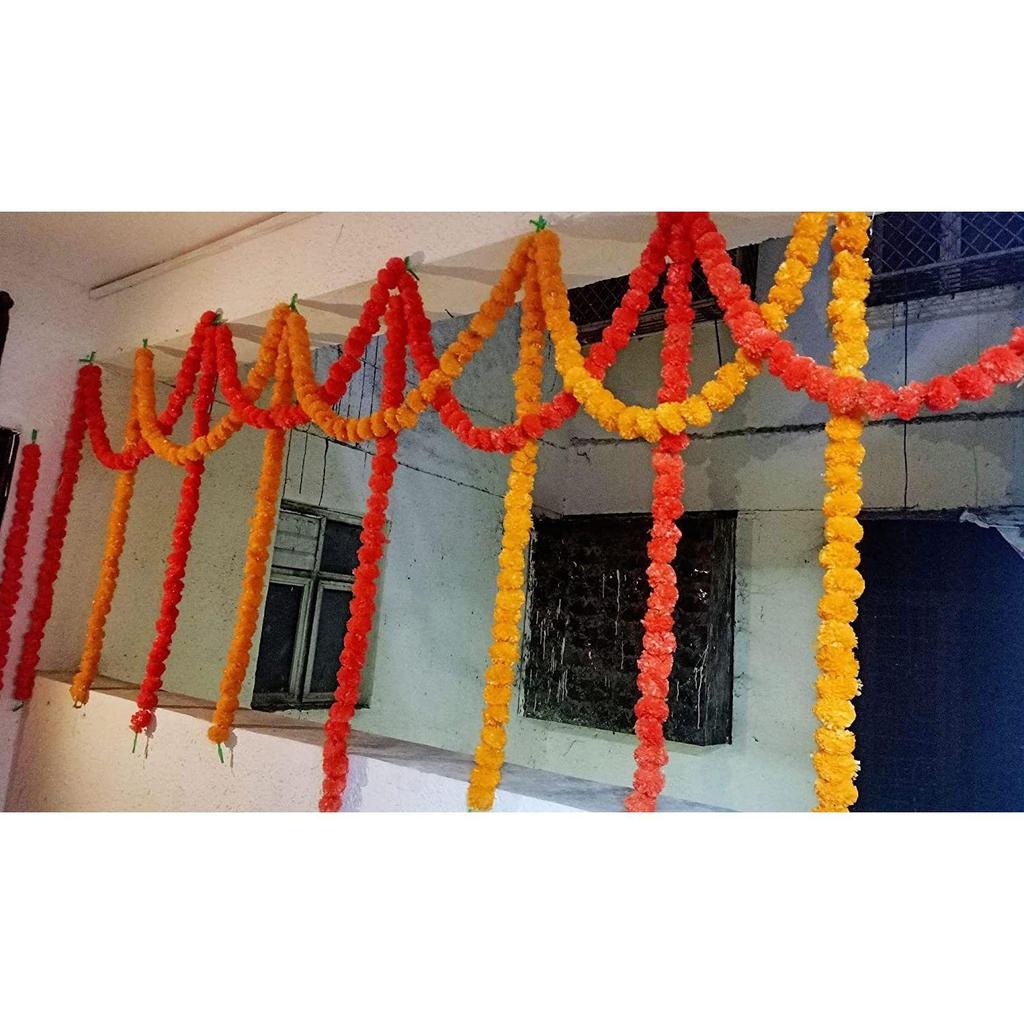 10 Pcs Indian Handmade Artificial Marigold Garland Flowers for Decoration Long for Door Decoration Toran Genda Phool for Wedding
