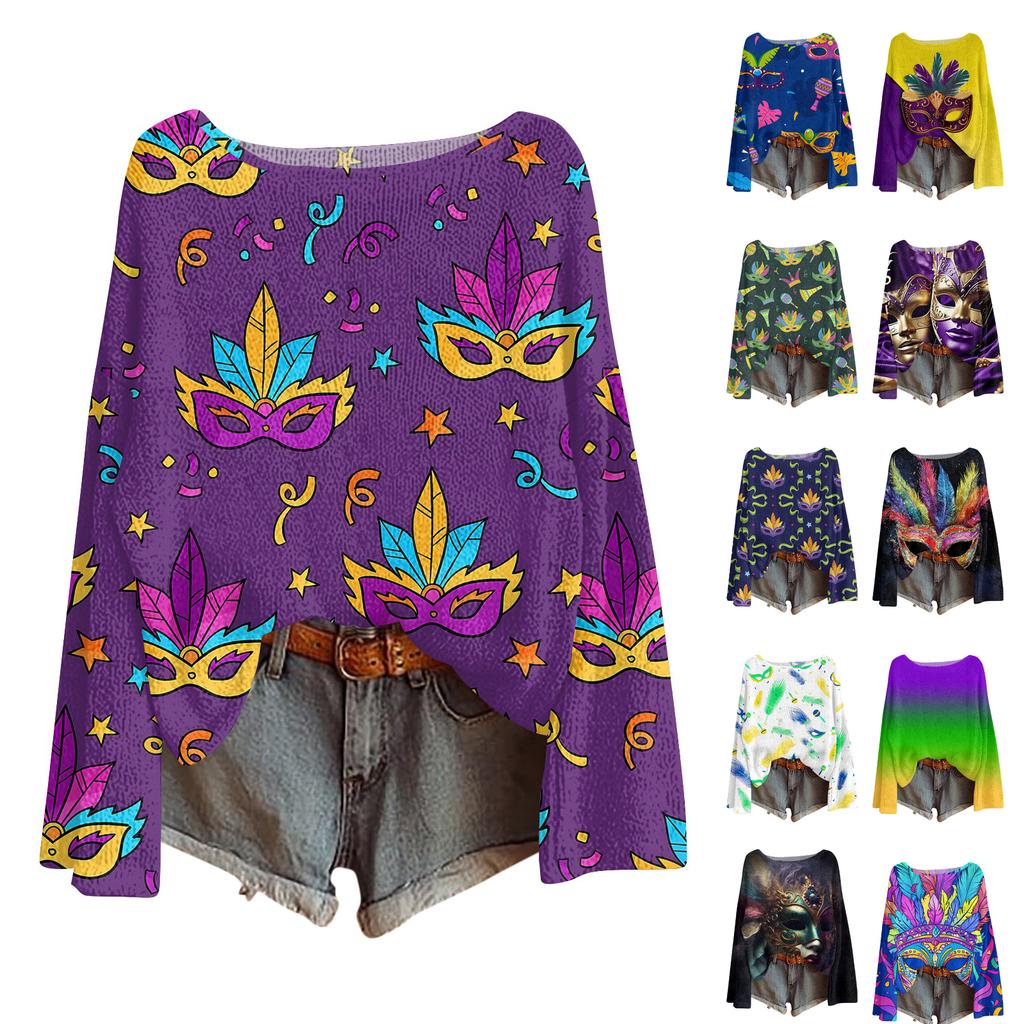 Женский модный пуловер с круглым вырезом, длинным рукавом и принтом, повседневный