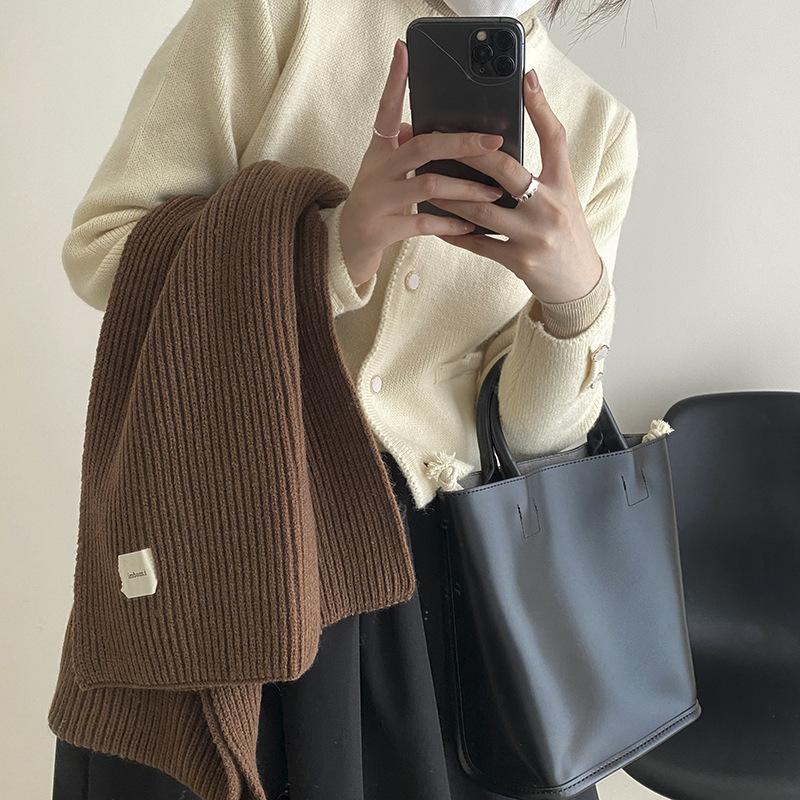 Korean Gentle Warm Scarf Women's Autumn and Winter Knitted Wool Solid Color Versatile Long Couple Scarf Student Trendy