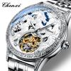 3D Engraved Dial W/ Diamond Mechanical Wristwatches Skeleton Tourbillon Automatic Watches for Men Waterproof