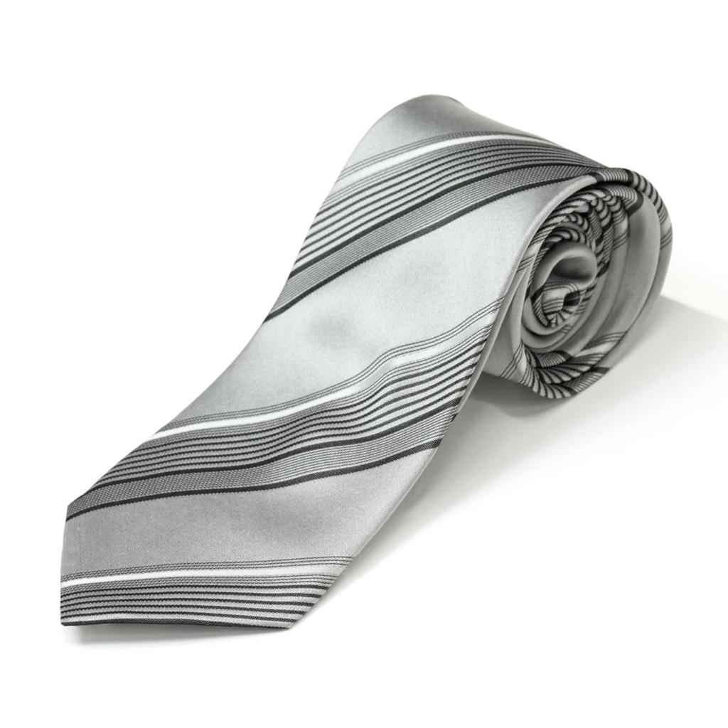 [Tuxedo Station] Tie and Pocket Square Set, 100% Silk, Men's Formal Wear, Wedding, Groom, Morning Suit Compatible, Gray Stripe, Solid Gray, Light