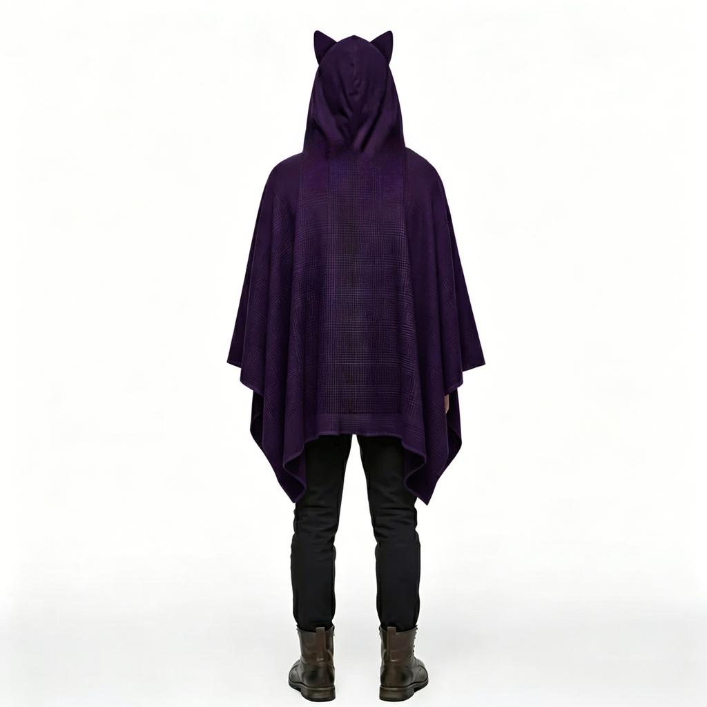 THEEPER Halloween Gothic Cat Ears Hooded Cloak Medieval Vintage Poncho Cape Buckle Lace-up Adult Cosplay Costume Party Outfit