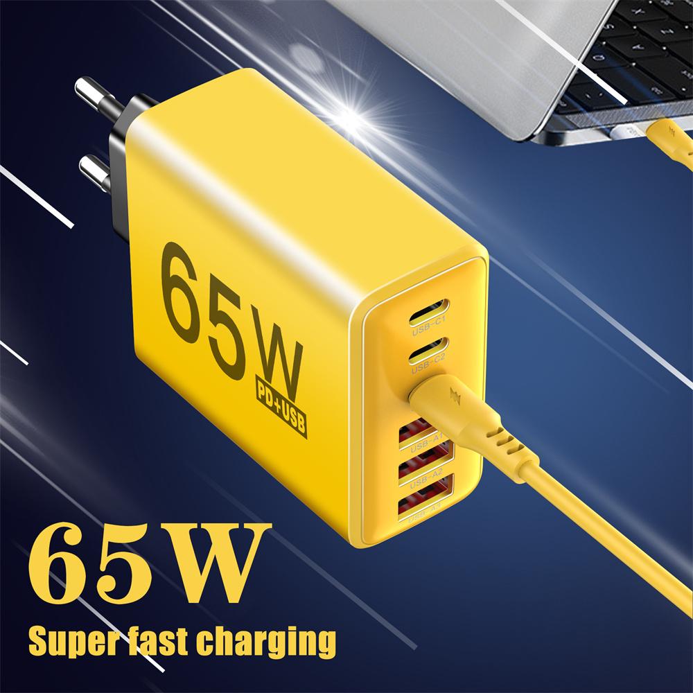 65W 6 Ports USB C Charger Fast Charging Quick Phone Charger Adapter For iPhone 15 16 Pro Samsung Xiaomi QC3.0 USB C Wall Charger