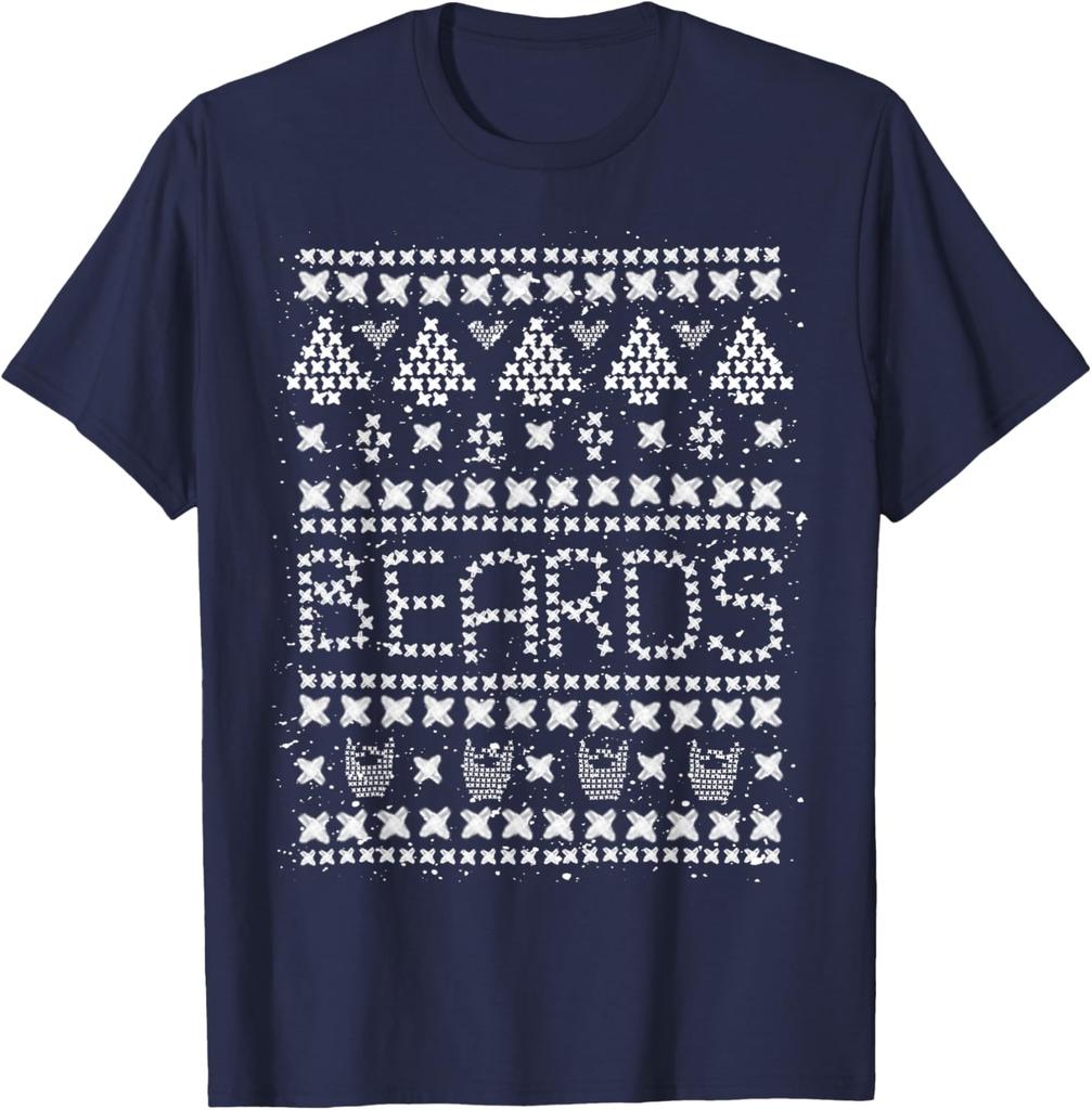 Ugly Christmas Sweater Style Beards Graphic Tee Men Casual Short Sleeve TShirt for Winter