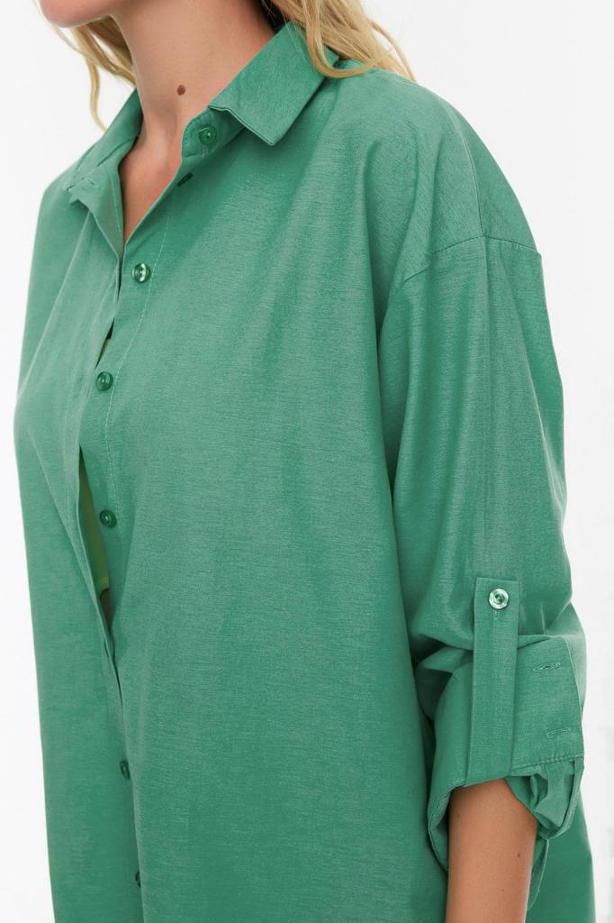 Women's Style Shirt Green Striped Woven Shirt