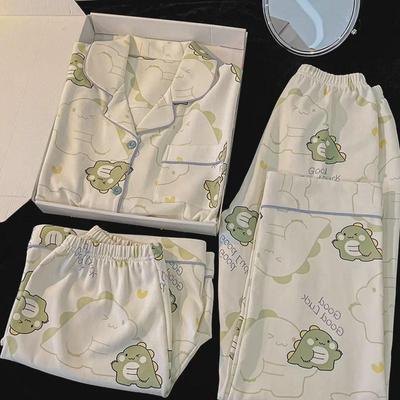 Милый летний комплект из трех предметов с изображением динозавра: Короткие рукава, шорты и длинные брюки для домашней одежды