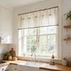 Cotton Linen Kitchen Half Curtain With Lace Trim No-Drill Short Sheer Panel Cabinet Cover Farmhouse Style