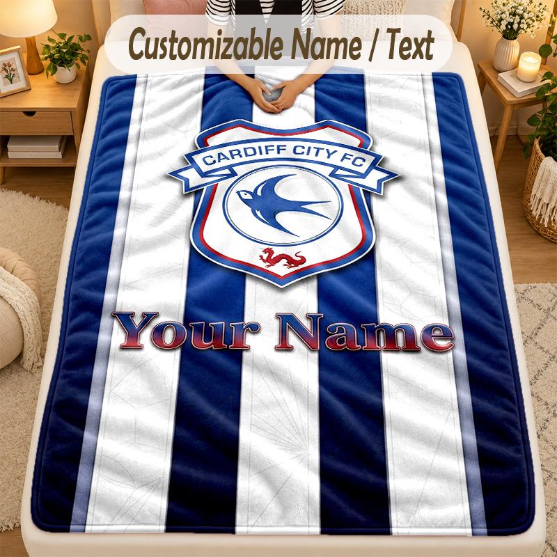 Flannel BlanketCardiff City Custom Name Text Personalized Soft Warm Throw Blanket Home Decor Gift