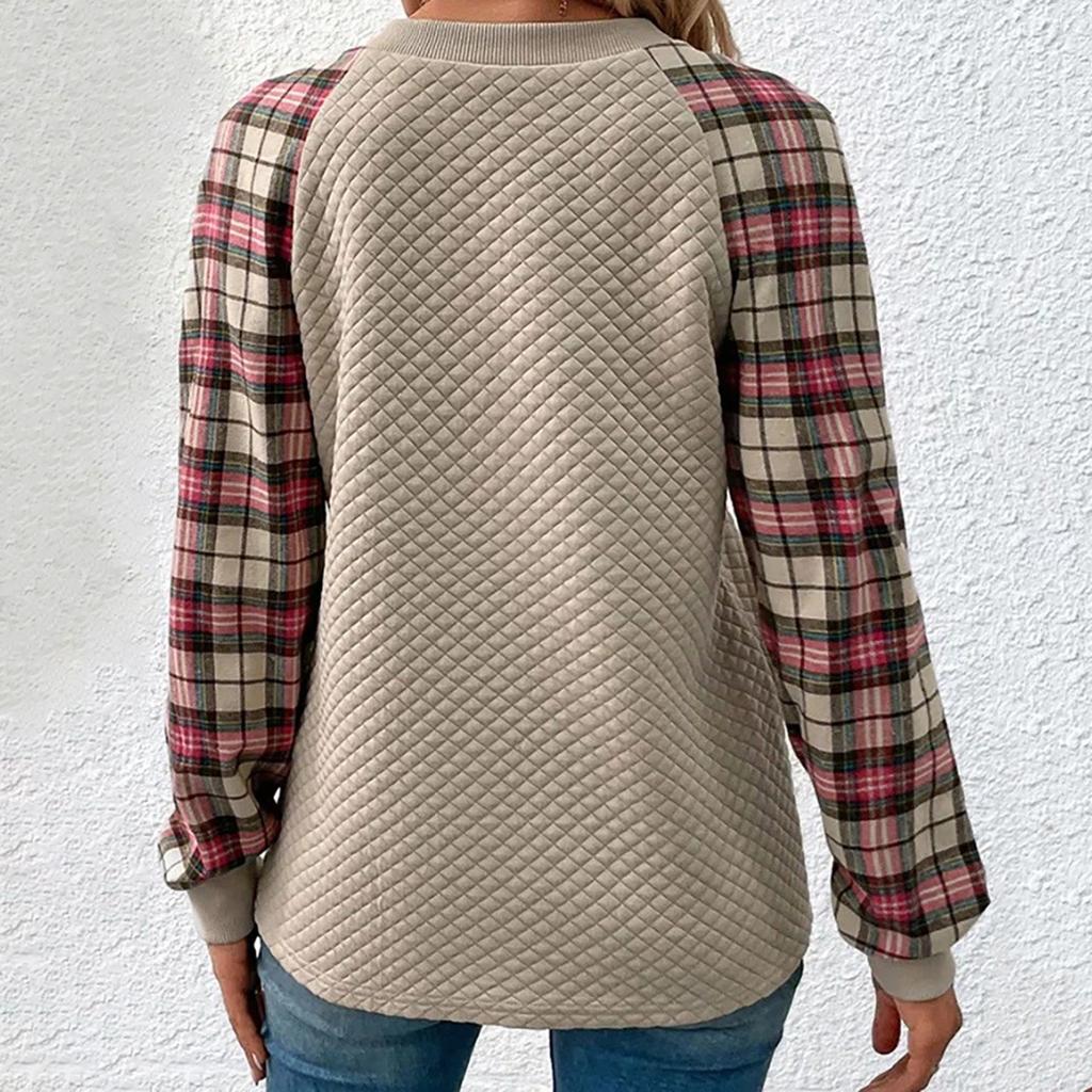 Женская мода повседневный свитер с длинным рукавом в клетку пэчворк свитшот топ