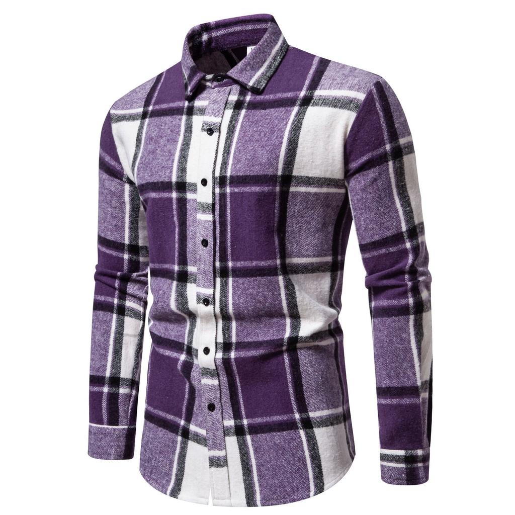 Men's Classic Retro Plaid Shirts Long Sleeve Shirt Jacket Casual Business Plaid Shirt for Men Lightweight Work Lapel Shirts