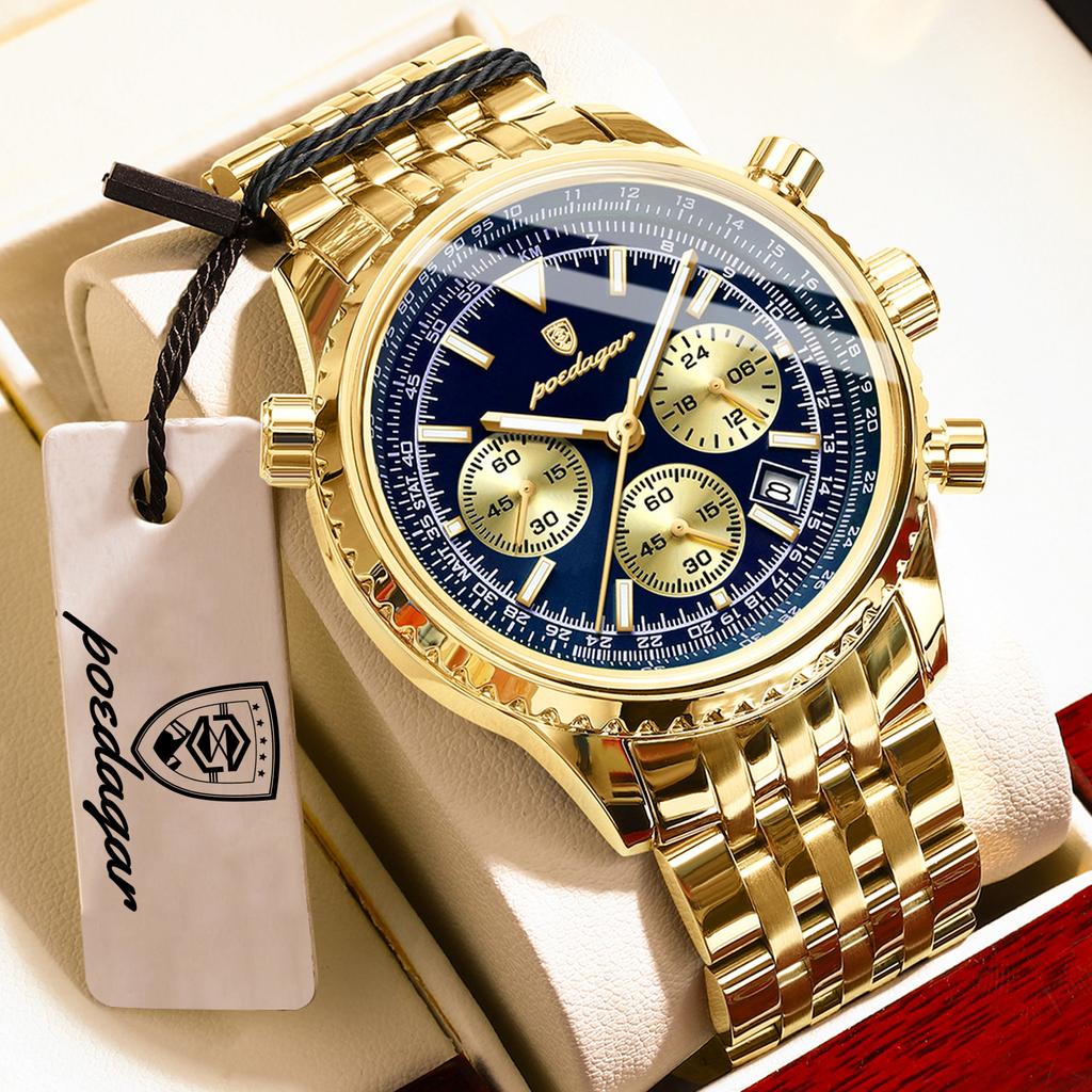 POEDAGAR Casual Man Clock Chronograph Date Waterproof Luminous Quartz Watches Stainless Steel Fashion Wristwatch Reloj