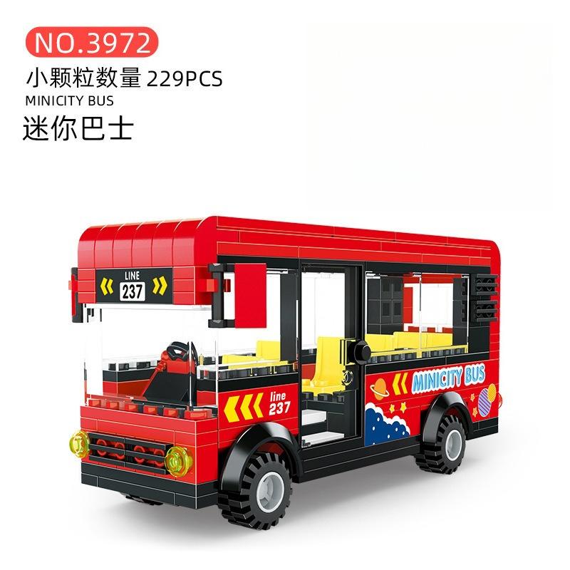 Double-Decker Bus School Bus Building Blocks, Transportation Tools, Small Particle Assembly Building Blocks Boy Toys