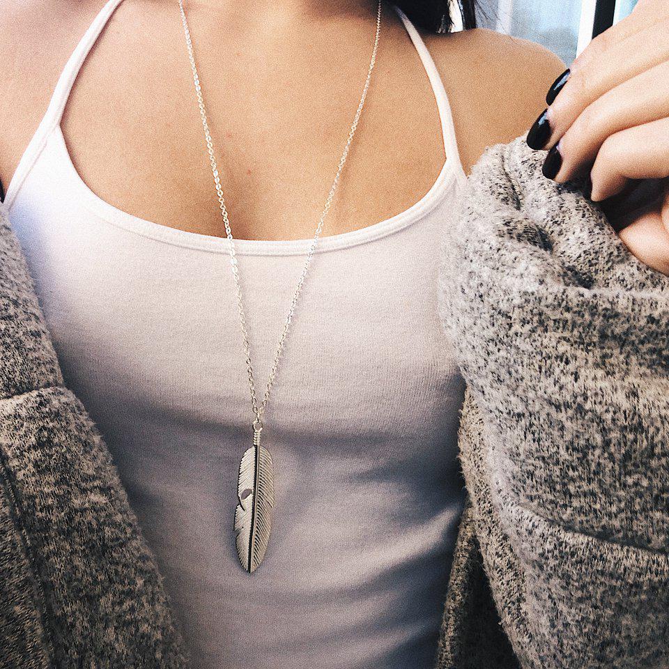 Fashion Feather Necklaces for Women Long Sweater Chain Jewelry Gifts Leaf Pendants Chocker Necklace Bijoux