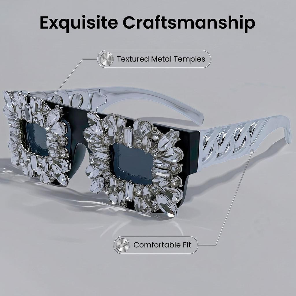 Heavy Industry Diamond-encrusted Square Sunglasses, Retro Luxury Party Dinner Nightclub Exaggerated Stage-styling Sunglasses