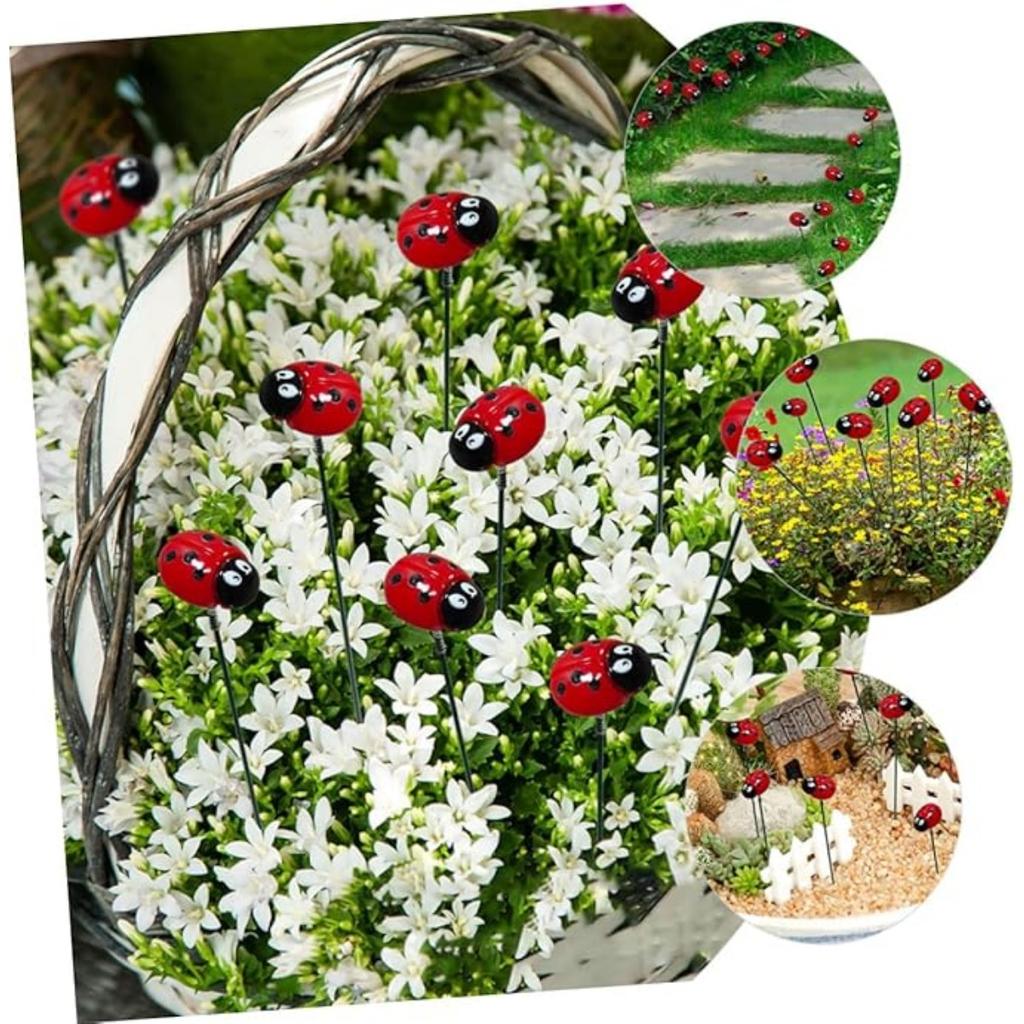 Садовые колышки из смолы в виде божьей коровки, 10 шт., декоративное уличное искусство для весеннего декора, украшения для газона в виде божьей коровки, садовые украшения для дома и патио