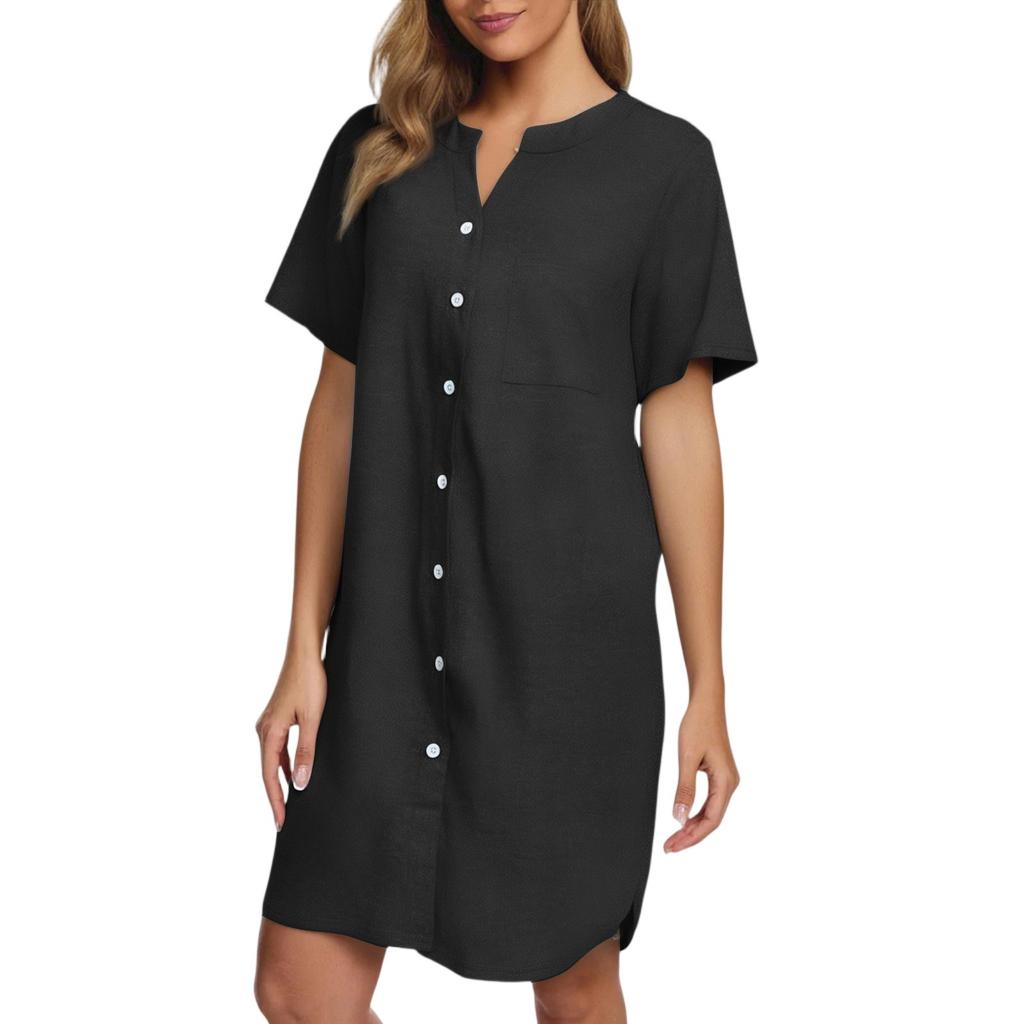 Женское повседневное модное сексуальное короткое однотонное платье-ночная рубашка с коротким рукавом