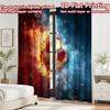 2D flat printing 2pcs Curtain Party Window Curtains Fiery Soccer Ball Digital Printed Polyester Drapes Birthday Party Use for
