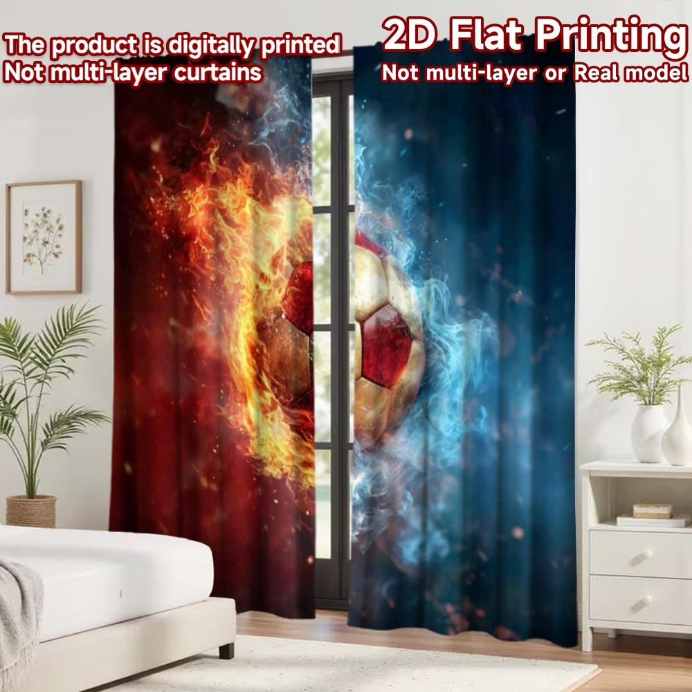 2D flat printing 2pcs Curtain Party Window Curtains Fiery Soccer Ball Digital Printed Polyester Drapes Birthday Party Use for