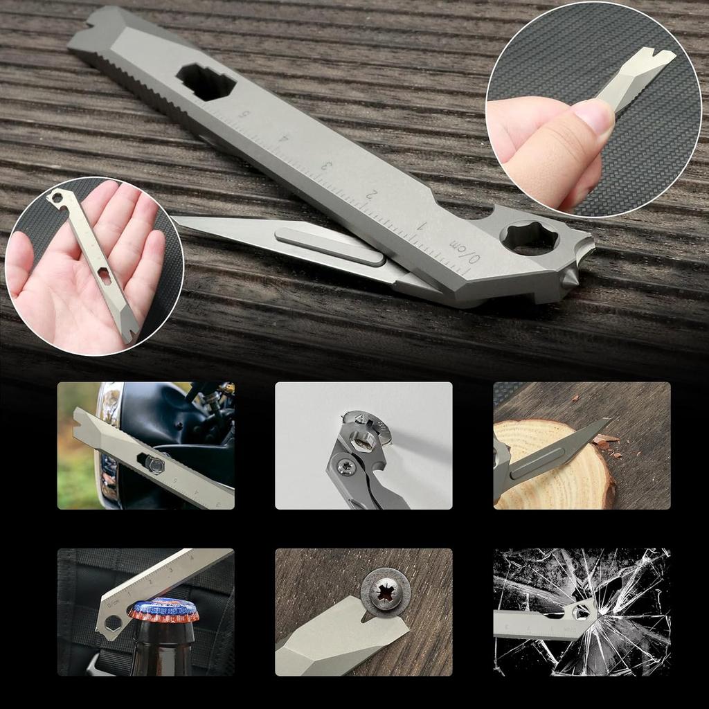 Titanium Pry Bar 10 in 1 Mini Pry Bar EDC Pocket Tool Titanium Screwdriver Keychain Gifts for Dad Husband Him