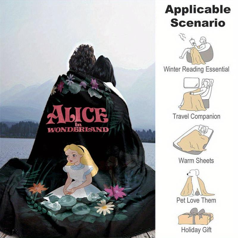 1pc Alice in Wonerlan Printing Blanket - Soft, All-Season Throw for Living Room, Beroom,Personalize Gift with Aorable Cartoon esign