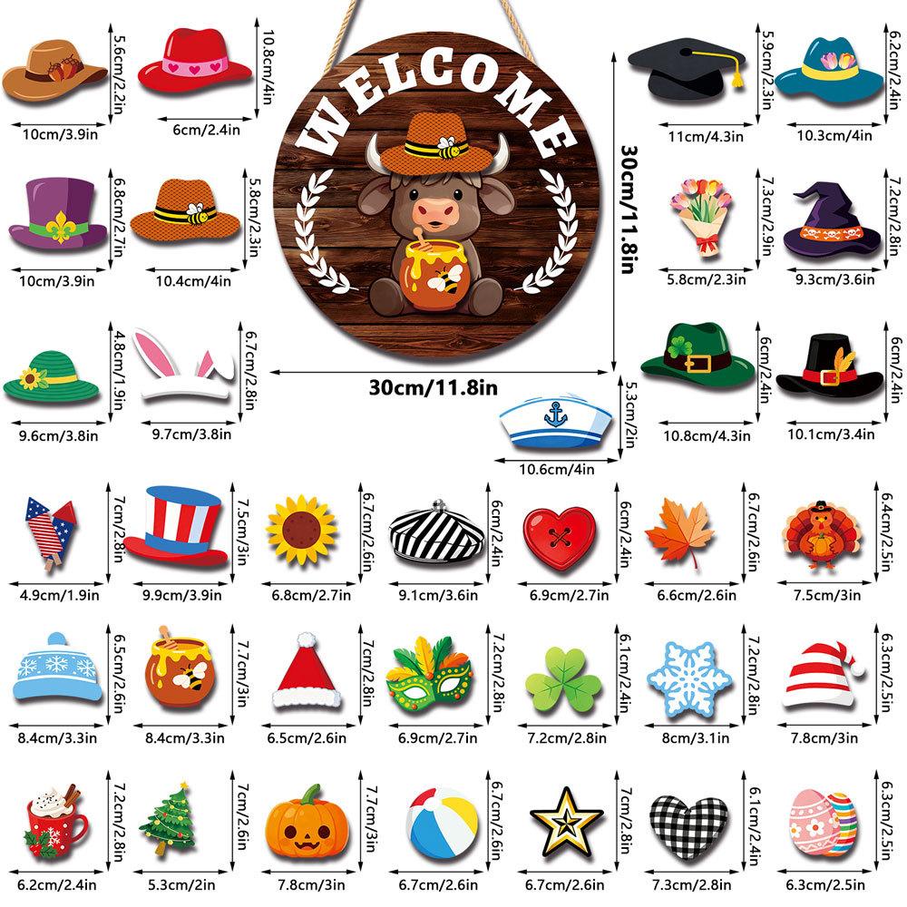 MZ982 3D Interchangeable Wooden Listing - Holiday Decoration DIY Cow Pendant with Changeable Outfits and Accessories