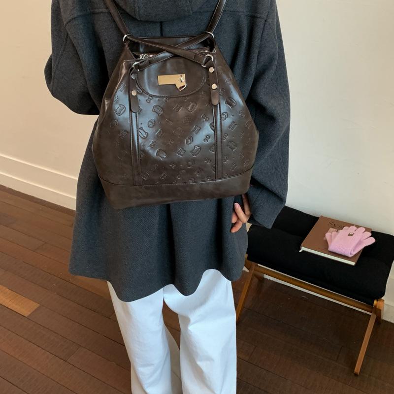 Embossed tote bag women's large capacity 2025 new autumn and winter versatile casual shoulder bag multi-functional backpack backpack