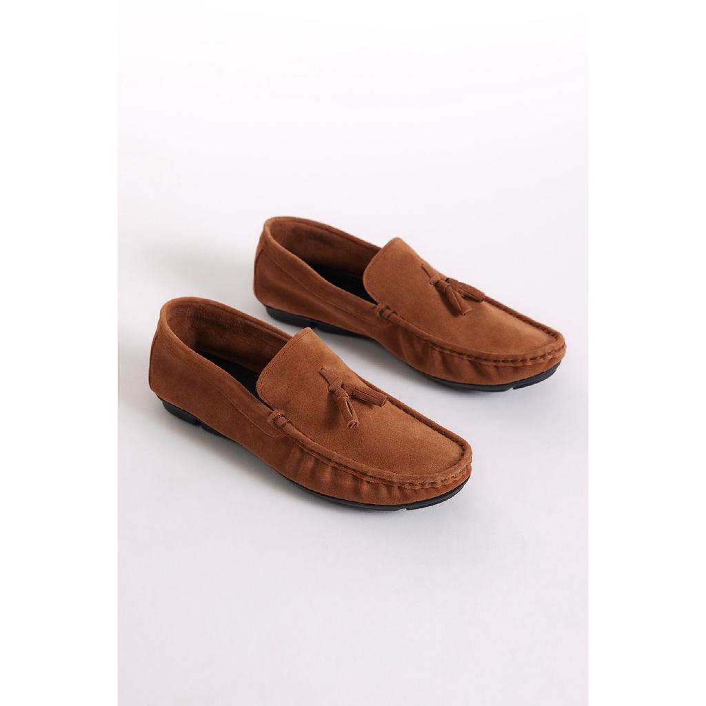 Мужские замшевые лоферы из натуральной кожи синего цвета с кисточками спереди