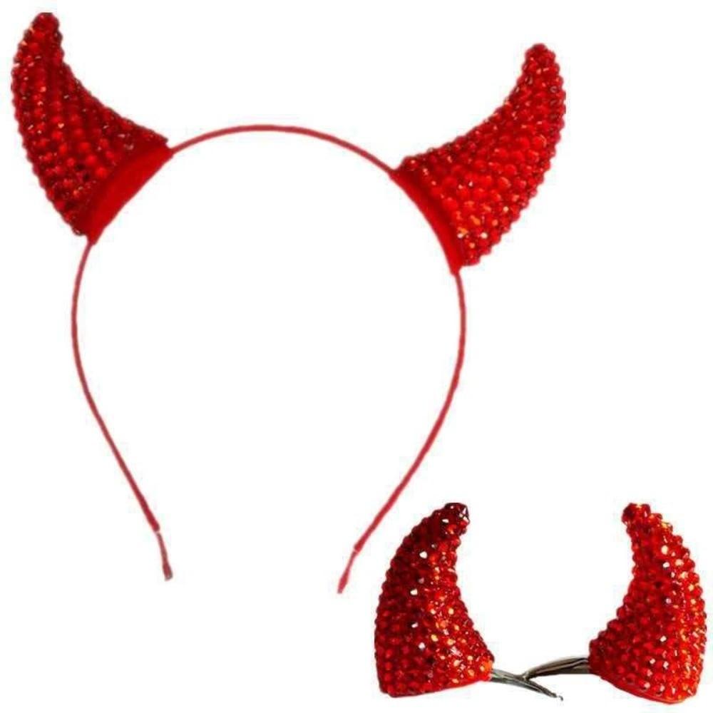 Cloth Halloween Hair Hoop Rhinestone Horn Hairpins Fashion Cow Horn Hairband Friends