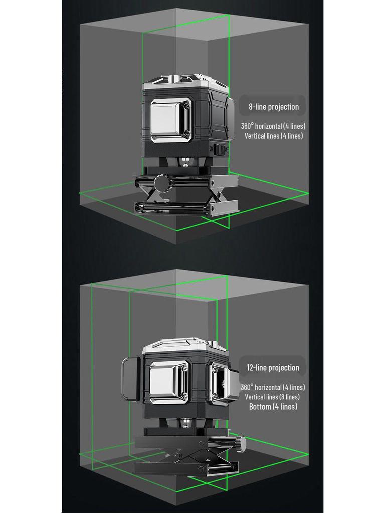 Высокоточный 16-линейный зеленый лазерный уровень с автоматической проекцией для стен и пола