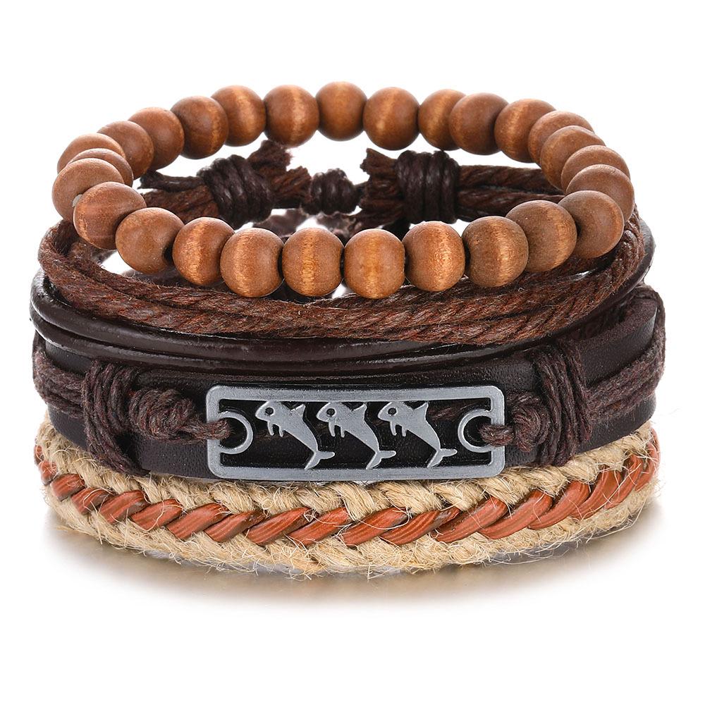Batman Vintage Rope and Beads Multi-Layer Leather Bracelet Set for Men