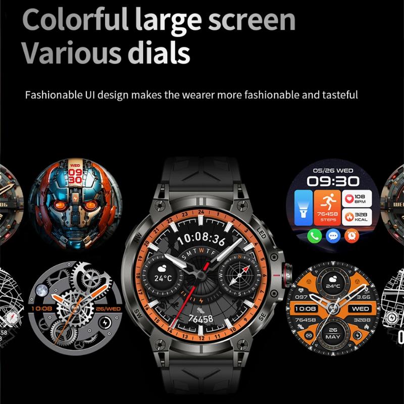 2025 Новые военные умные часы для мужчин, большая батарея 760 мАч, светодиодный фонарик, компас, экран HD 1,8 дюйма, пульсометр, водонепроницаемые умные часы с функцией BT-звонков