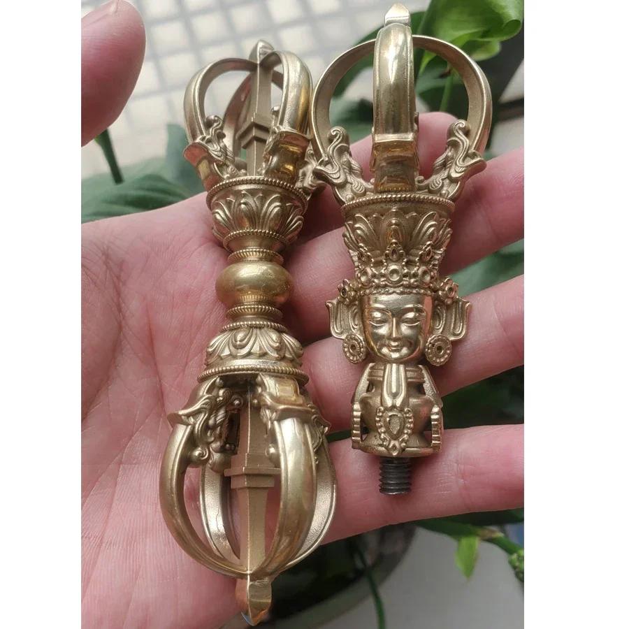 1PCS Craftsmanship Tibetan White Copper Diamond Bell and Pestle Precision Nine Leg Bell Feng Shui Ornament