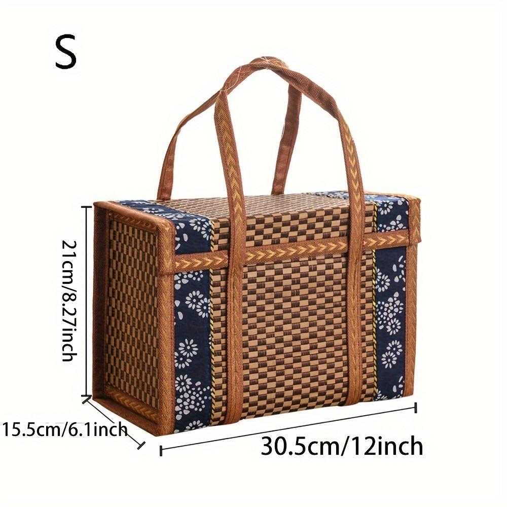 Бамбуковая корзина Натуральная тканая корзина Бамбуковая корзина для пикника с крышкой Ручная корзина для хранения закусок и хлеба
