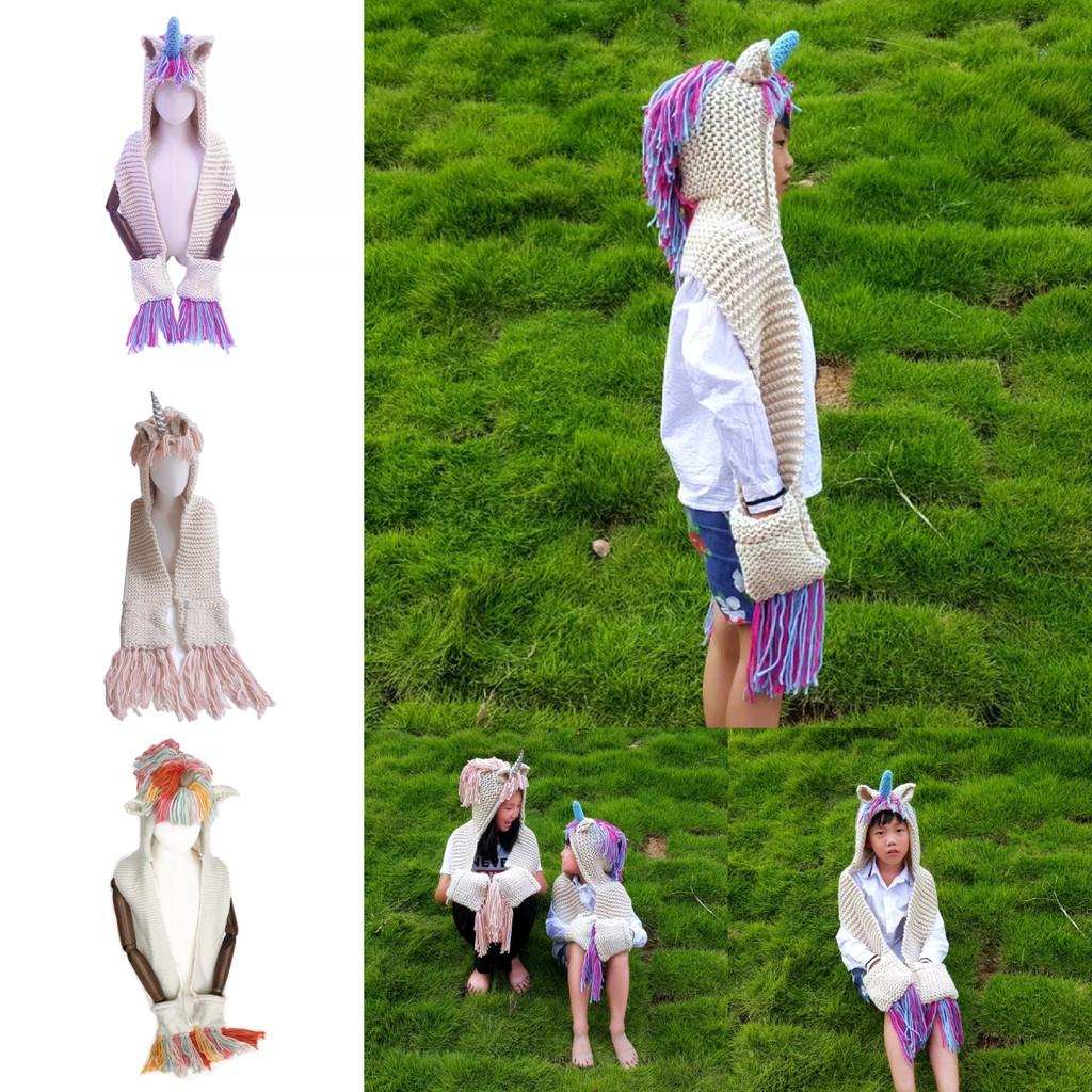 Cute Colorful Unicorn Hats For Kids Cozy Knitted Capes Handmade Scarves Winter Accessories