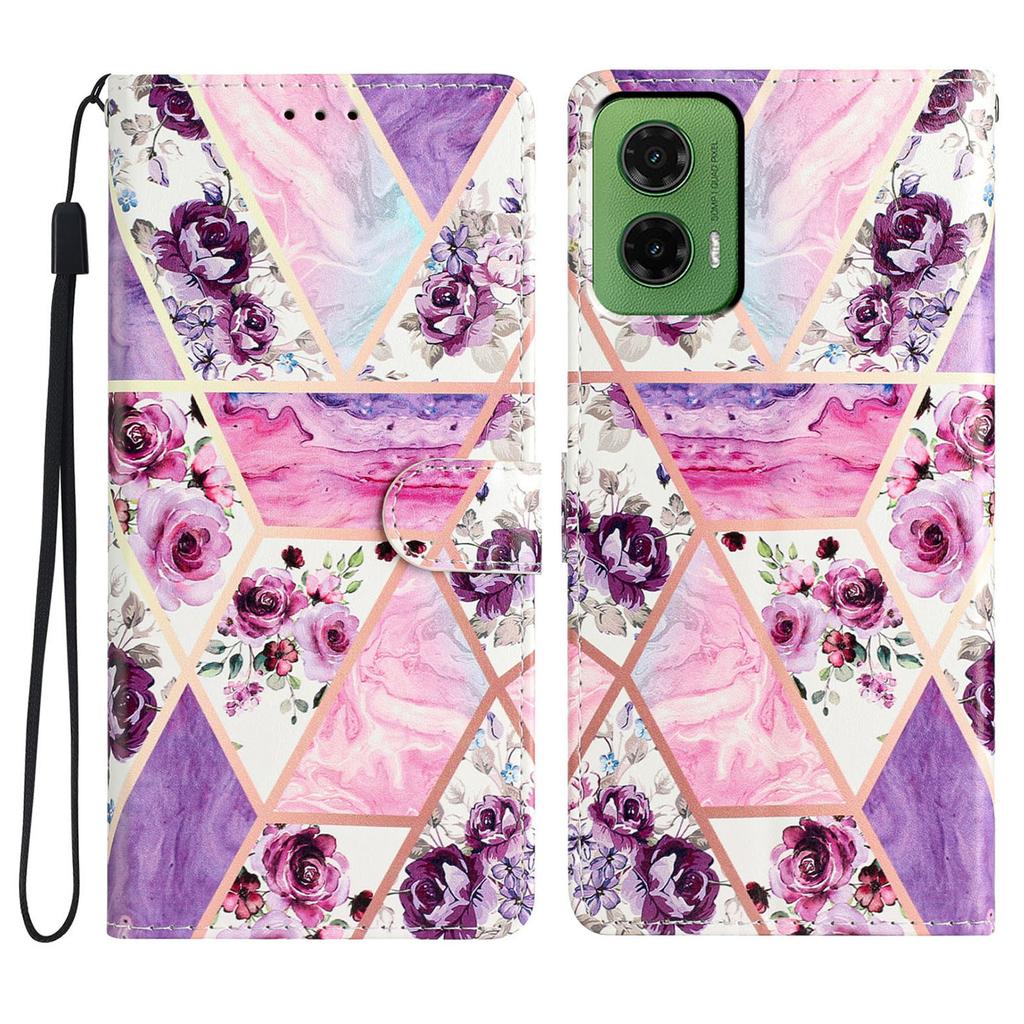 For Motorola Moto G35 5G Wallet Case PU Leather Pattern Printing Stand Phone Cover with Strap