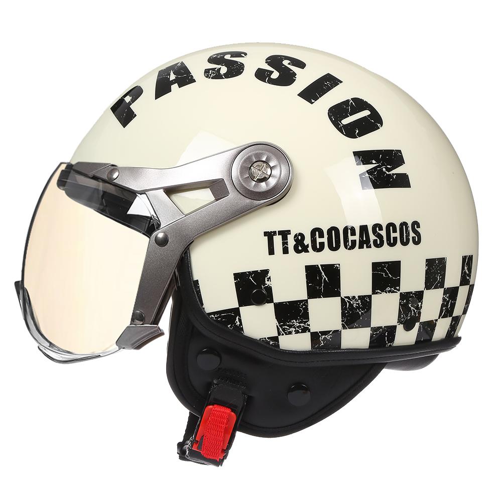Vintage TT&COCASCOS Motorcycle Helmet Jet with Visor Motorbike Riding 3/4 Open Half Helmet Retro Scooter Capacete Moto