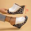 Leopard Print Wedge Sandals for Women Retro Slip On Platform High Heel Sandals Woman Summer Thick Sole Peep Toe Mules Slippers