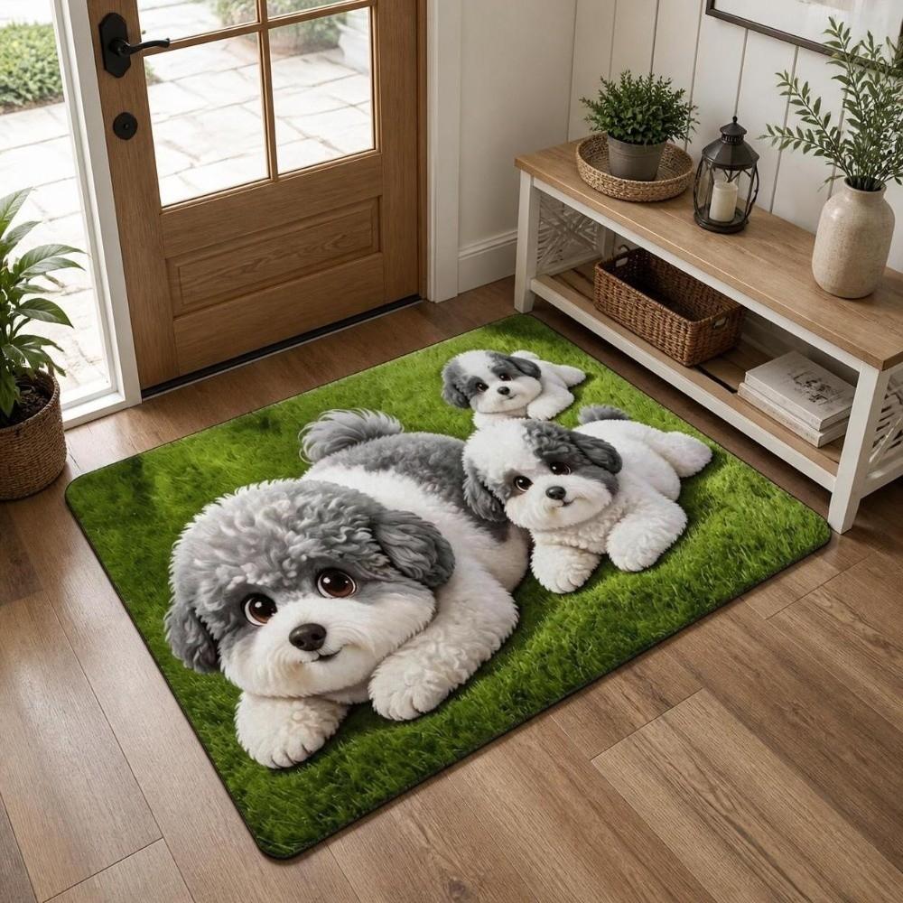 Diatomite Floor Mat Pet Themed Entryway Rug Cartoon Teddy Dog Print Rug Home Decor